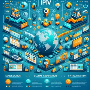 Infográfico interativo da ONNTV mostrando a evolução e benefícios da IPTV no mercado brasileiro.